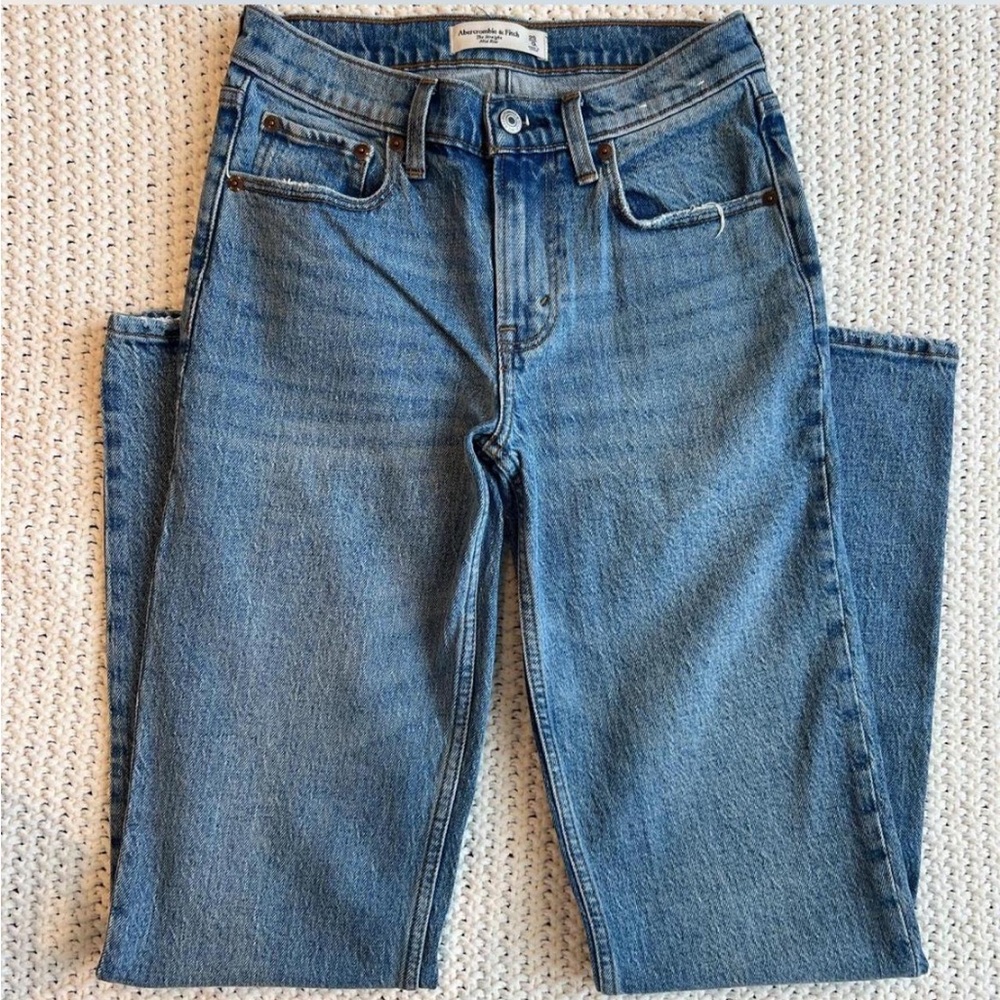 Abercrombie & Fitch Medium Blue The Straight Mid-Rise Jeans